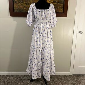 LoveShackFancy Target Floral White and Purple Puffed Sleeve Maxi Dress